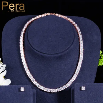 Pera Classic Big Square Cut Cubic Zirconia 585 Rose Gold Choker Necklace and Earrings Set for Women Wedding Party Jewelry J085 
Pera Classic Big Square Cut Cubic Zirconia 585 Rose Gold Choker Necklace and Earrings Set for Women Wedding Party Jewelry J085