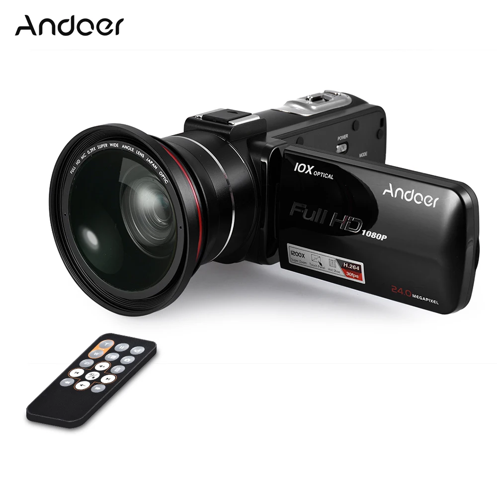 

Andoer HDV-Z82 1080P Full HD 24MP Digital Video Camera Camcorder with 0.39X Wide Angle+ Macro Lens 3" Touchscreen Remote Control