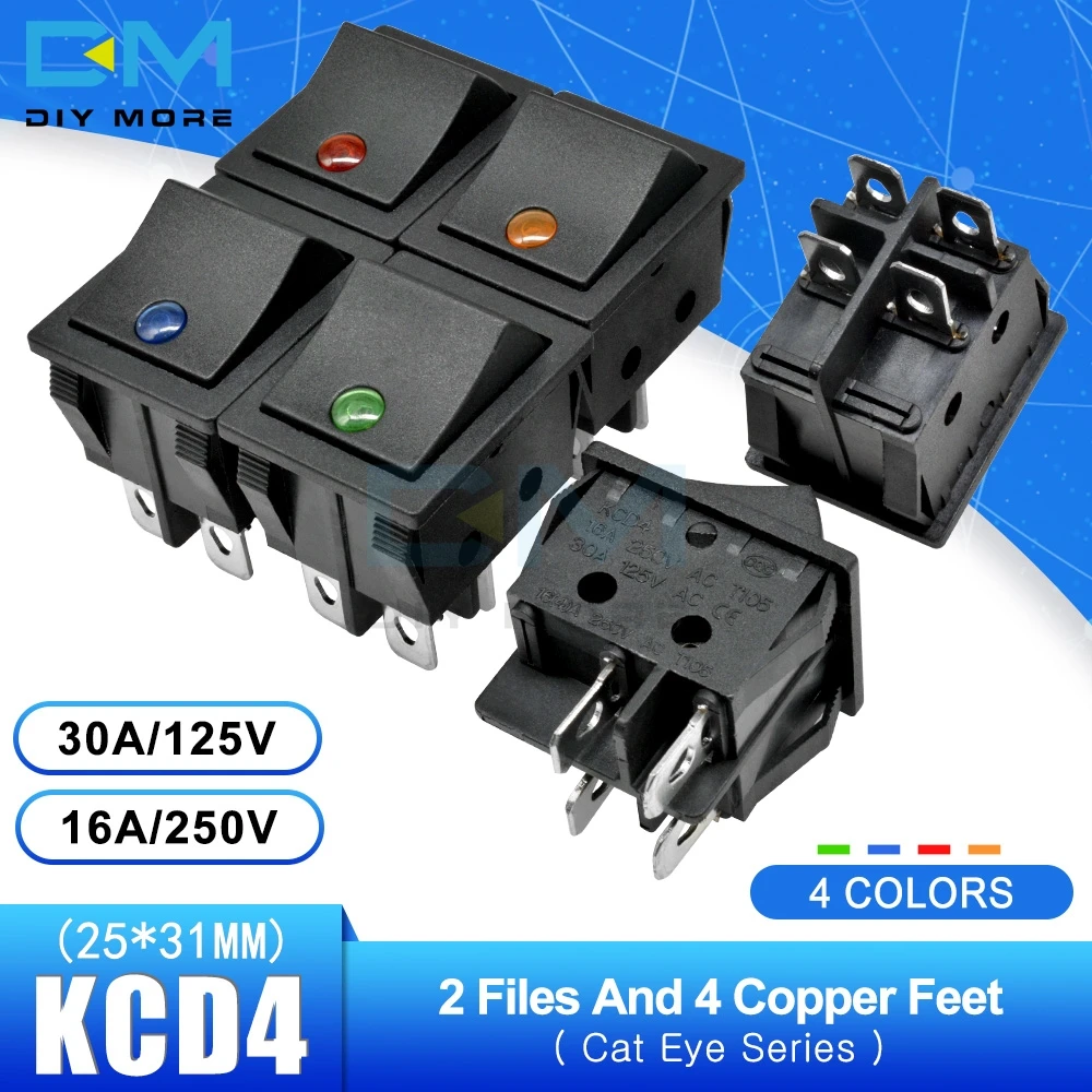 5PCS KCD4 16A 250V Rocker Switch 25*31mm Touch On/off Ship Type Switch Cat eyes 2 Files Positions 4 Pin with light Cap 4 colors
5PCS KCD4 16A 250V Rocker Switch 25*31mm Touch On/off Ship Type Switch Cat eyes 2 Files Positions 4 Pin with light Cap 4 colors