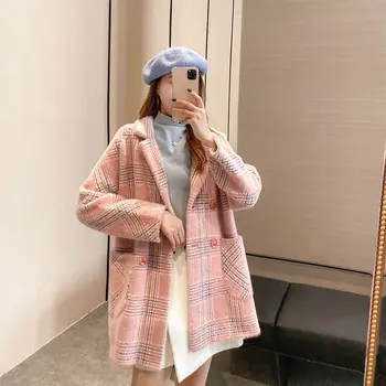 Women 2020 New Spring Autumn Imitation Mink Sweater Coat Female Loose Casual Plaid Knitted Cardigan Overcoat Reteo Outwear G12
Women 2020 New Spring Autumn Imitation Mink Sweater Coat Female Loose Casual Plaid Knitted Cardigan Overcoat Reteo Outwear G12