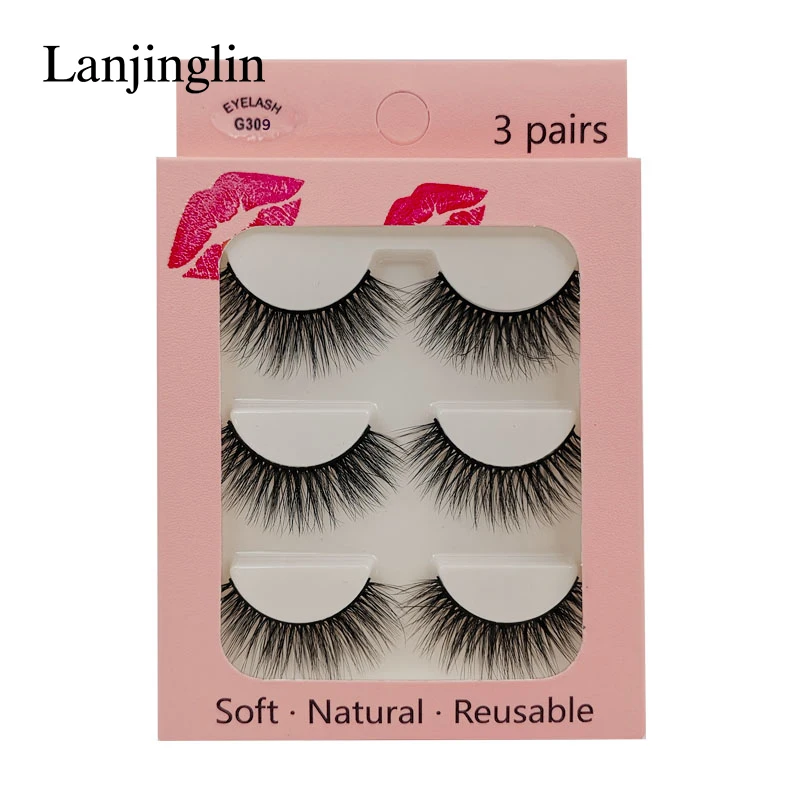 LANJINGLIN False Eyelashes 3 pairs 3D Mink Lashes Soft Natural Wispy Handmade Faux Mink Lashes Extension Makeup Kit Tool 21 H22e1f23549e642cc8662ab4e3dec3db40
