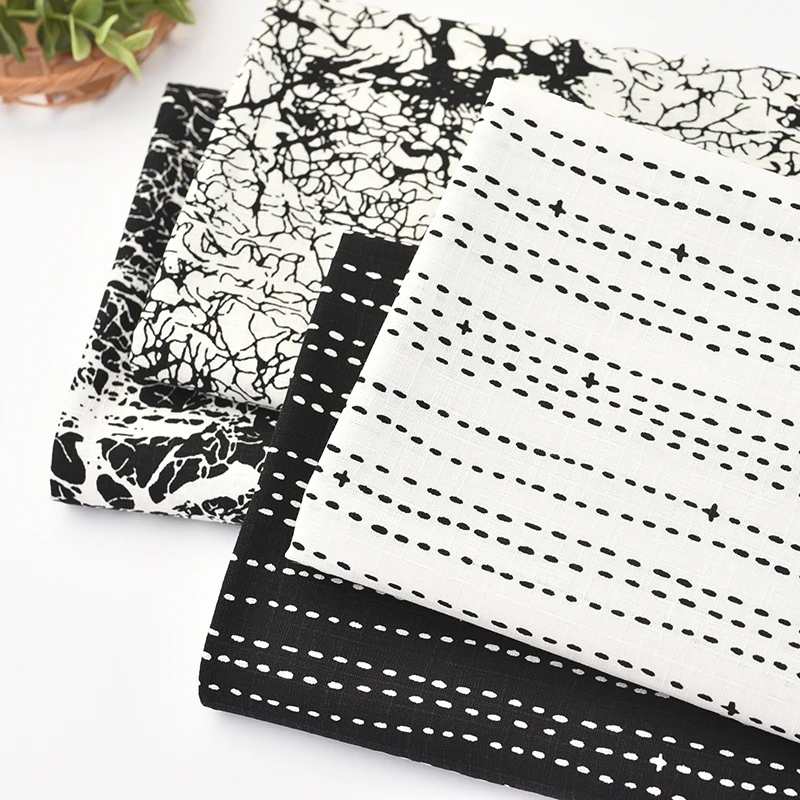 Retro vintage black/white cotton line point fabric for DIY Bag kimono/Girdle/Headband 1 order=0.5meter | Дом и сад
