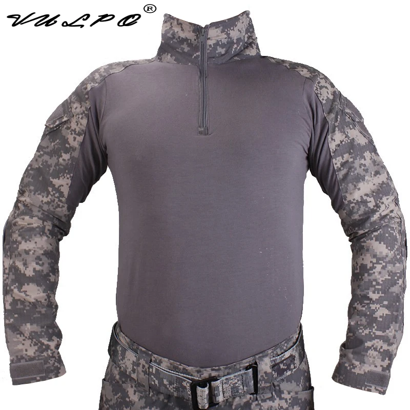 Фото VULPO Tactical BDU Combat T-Shirts Military ACU Camouflage T-shirt Airsoft Paintball Hunting Clothing With Elbow Pads | Спорт и
