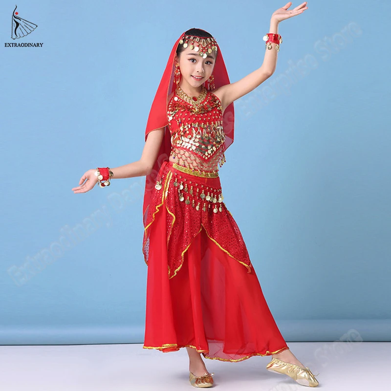 Kids Indian Bollywood Girls Dance Clothing Children Belly Dance Costumes Set Dresses Chiffon Coin Performance Top Belt Skirt
Kids Indian Bollywood Girls Dance Clothing Children Belly Dance Costumes Set Dresses Chiffon Coin Performance Top Belt Skirt