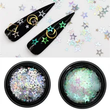 ホログラフィックキラキラ 1 ボトルスタームーンメタルスパンコール玉虫色フレークラインストーンネイルアートの装飾 DIY デザイン新着(China)