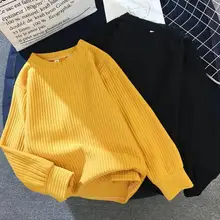 Chandail femmes 2019 automne hiver nouveau solide couleur Base chandail à manches longues O cou mode lâche Harajuku Slim chandail femmes hauts(China)