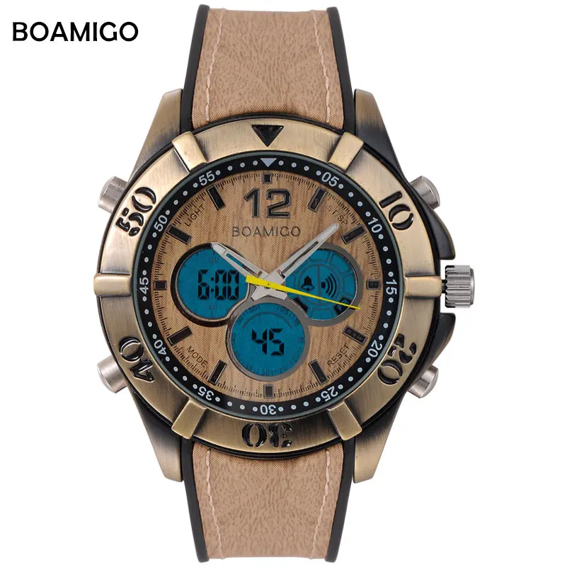 

Men Sports Watches BOAMIGO brand Antique Analog Digital LED Quartz Watch Gift Clock Retro Vintage Punk Watches Relogio Masculino