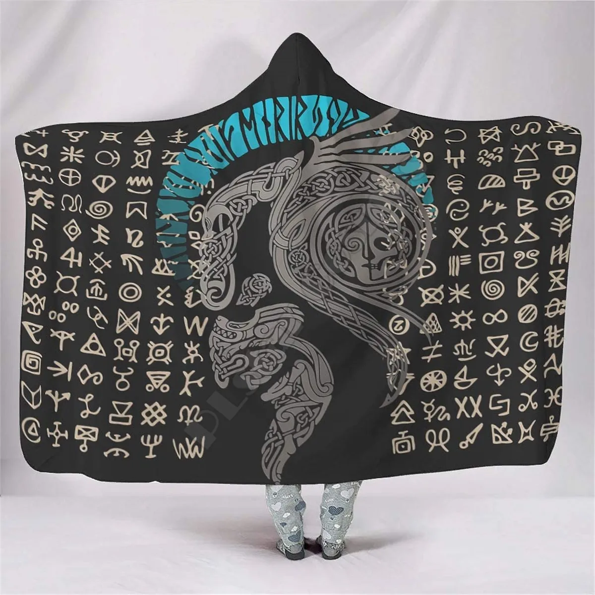 

Viking Tattoo Hooded Blanket 3D printed Wearable Blanket Adults Kids Various Types Hooded Blanket Wearable 06