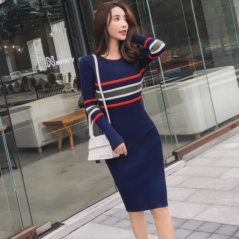 WOMEN'S Dress 2019 Autumn Korean-style Elegant Crew Neck Stripe Spell Color Tight-Fit Sheath Knitted Sweater Base Skirt
WOMEN'S Dress 2019 Autumn Korean-style Elegant Crew Neck Stripe Spell Color Tight-Fit Sheath Knitted Sweater Base Skirt