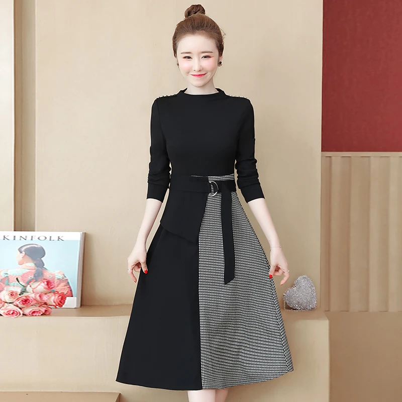 2020 Spring Women Clothing Ya Grid Simple Houndstooth Stitching Mid-Length Knee-Kength Long-Sleeved Slim Dress
2020 Spring Women Clothing Ya Grid Simple Houndstooth Stitching Mid-Length Knee-Kength Long-Sleeved Slim Dress