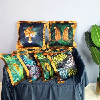 Tiger Leopard Tropical Leaves Printed Cushion Cover Home Decorative Sofa Car Chair Throw Pillow Case With Gold Thread Tassel
Tiger Leopard Tropical Leaves Printed Cushion Cover Home Decorative Sofa Car Chair Throw Pillow Case With Gold Thread Tassel