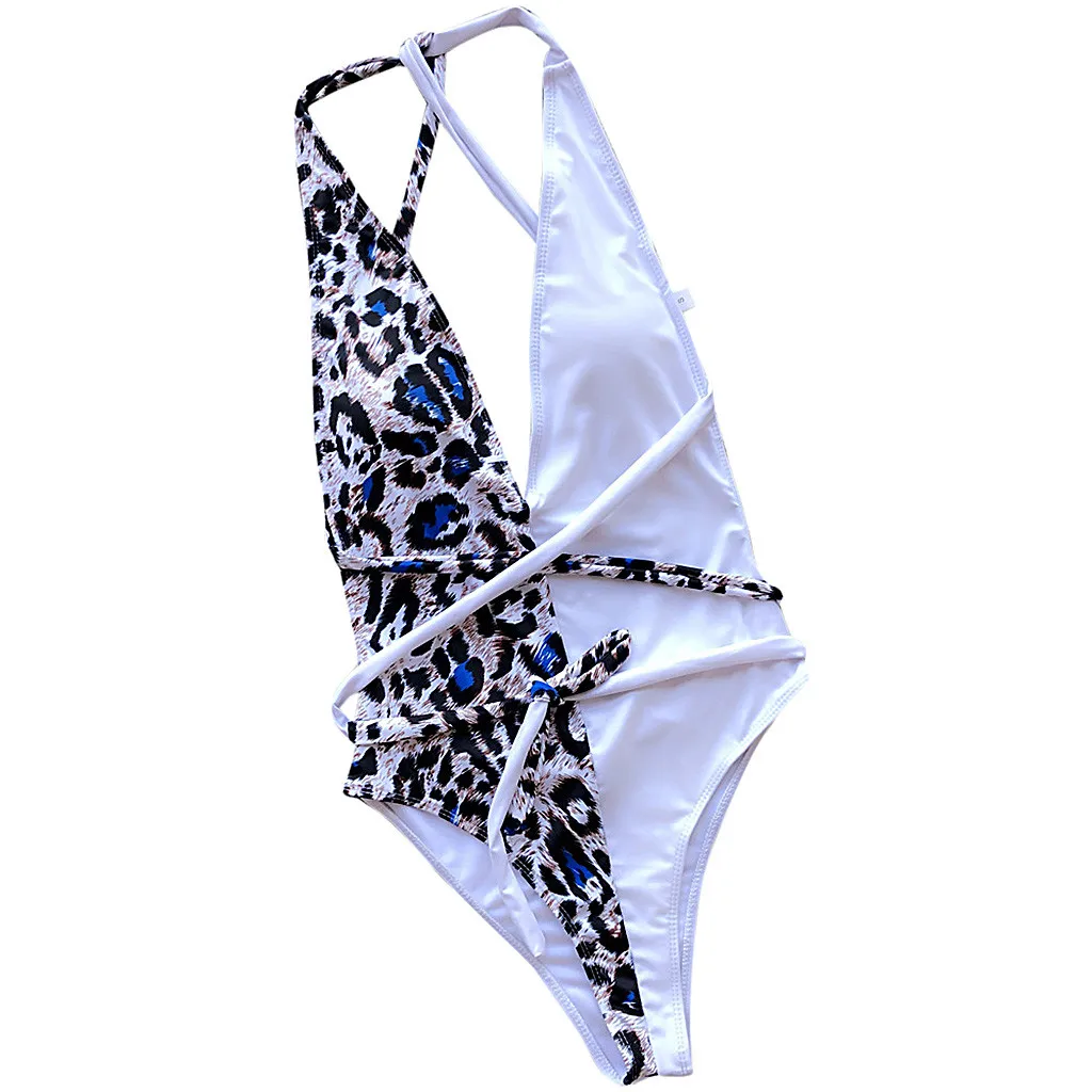 JAYCOSIN leopard print stitching one-piece strap swimwear ladies fashion beach party hot sale bikini 2020 summer swimsuit new L