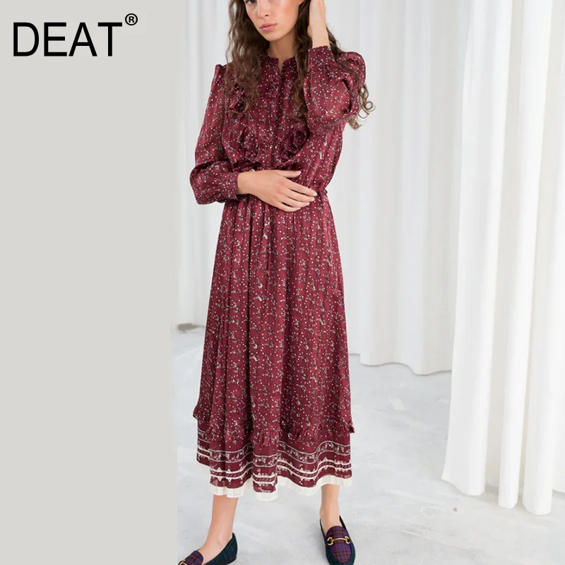 DEAT Wine Red Long-sleeved Round Neck Ruffled Drawstring Waist Woman Floral Dress Casual Simple Fashion 2020 Autumn New TV802
DEAT Wine Red Long-sleeved Round Neck Ruffled Drawstring Waist Woman Floral Dress Casual Simple Fashion 2020 Autumn New TV802