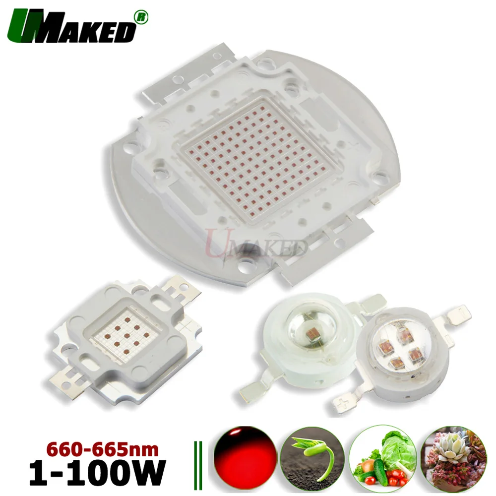 

High Power LED Grow light Chip 1W 3W 5W 10W 20W 30W 50W 100W Spotlight chips 33/45Mil Deep Red 660nm Plant Growing SMD COB Diode