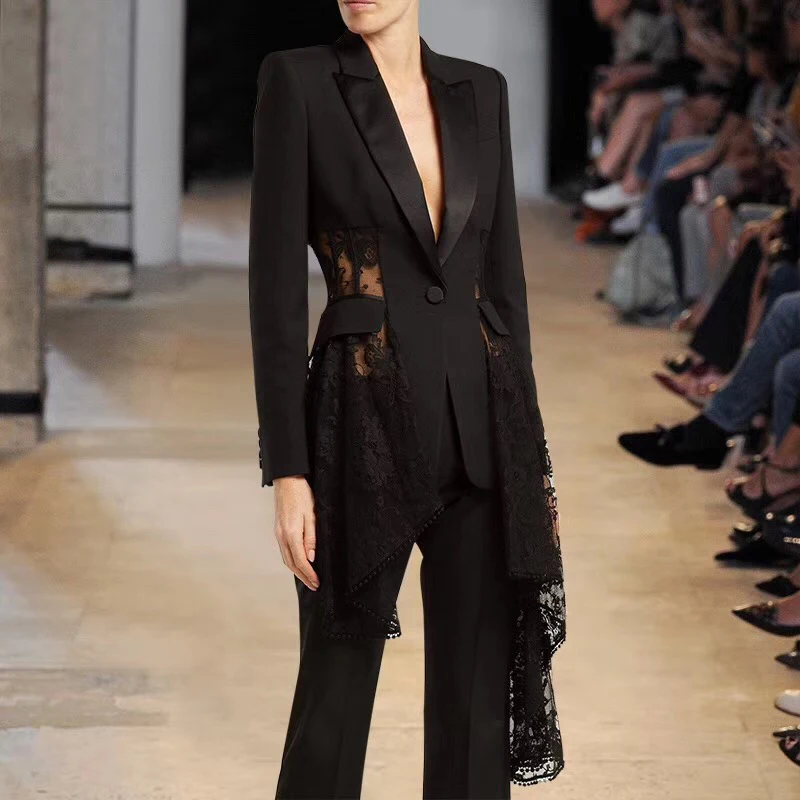 Autumn Runway Vintage Lace Embroidery Woman Sexy Blazers V-Neck Long Sleeve High Waist Perspective Irregular Black Coats
Autumn Runway Vintage Lace Embroidery Woman Sexy Blazers V-Neck Long Sleeve High Waist Perspective Irregular Black Coats