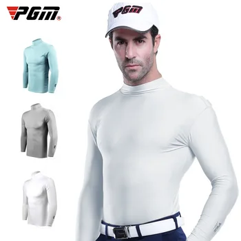 PGM Mens Golf Sun Protection Shirt Underwear Long Sleeve Summer Sun UV Protection Ice Silk T-Shirts Cooling Golf Apparel For Men