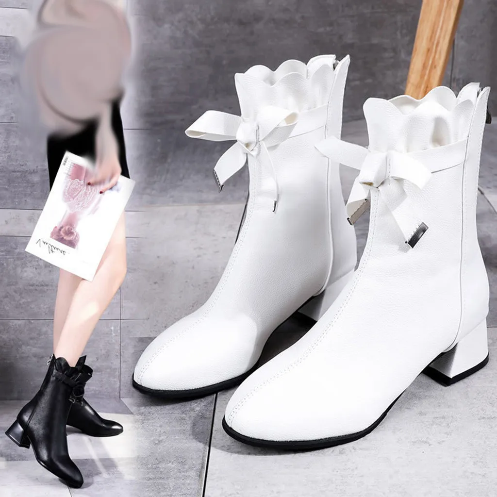 Lace-Up Bow Boots Women Fashion Vintage Pu Leather Pure Color Round Toe Zipper Chunky Heels Winter Women Shoes zapatos de mujer
Lace-Up Bow Boots Women Fashion Vintage Pu Leather Pure Color Round Toe Zipper Chunky Heels Winter Women Shoes zapatos de mujer