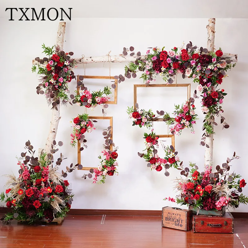 Red wedding silk flower row props wedding stage layout fake flowers simulation flower arch floral decoration photo background
Red wedding silk flower row props wedding stage layout fake flowers simulation flower arch floral decoration photo background