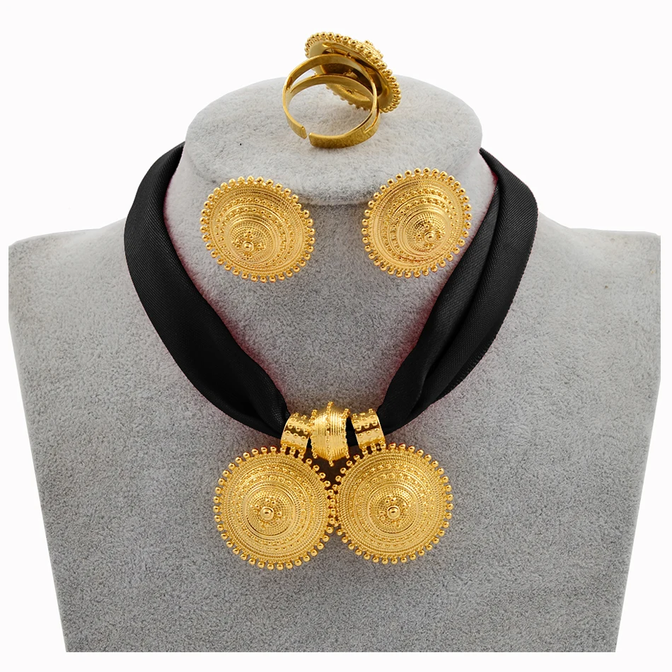 Фото Anniyo DIY веревочная цепочка Эфиопский ювелирный набор золотого цвета Эритрея