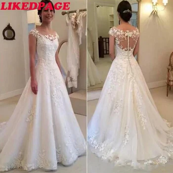 LIKEDPAGE Vestido de Noiva Modest Sheer Bateau Neckline See Through Button Back Wedding Dress 2020 white Cap Sleeves Bridal Gown
LIKEDPAGE Vestido de Noiva Modest Sheer Bateau Neckline See Through Button Back Wedding Dress 2020 white Cap Sleeves Bridal Gown