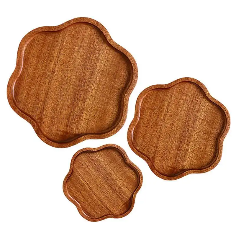 Обеденная тарелка в форме лепестка поднос ручной работы из цельной древесины для