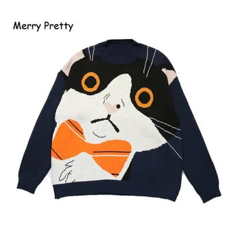 MERRY PRETTY Women's Cartoon Cat Embroidery Knitted Sweaters 2019 Winter Thick Warm Harajuku Jacquard Sweater Knit Pullover 
MERRY PRETTY Women's Cartoon Cat Embroidery Knitted Sweaters 2019 Winter Thick Warm Harajuku Jacquard Sweater Knit Pullover