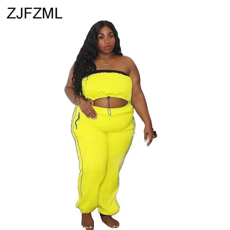 2020 Plus Size Two Piece Trackusit Summer Clothes For Women Off Shoulder Crop Top And Loose Long Pant Casual Outfit Matching Set
2020 Plus Size Two Piece Trackusit Summer Clothes For Women Off Shoulder Crop Top And Loose Long Pant Casual Outfit Matching Set