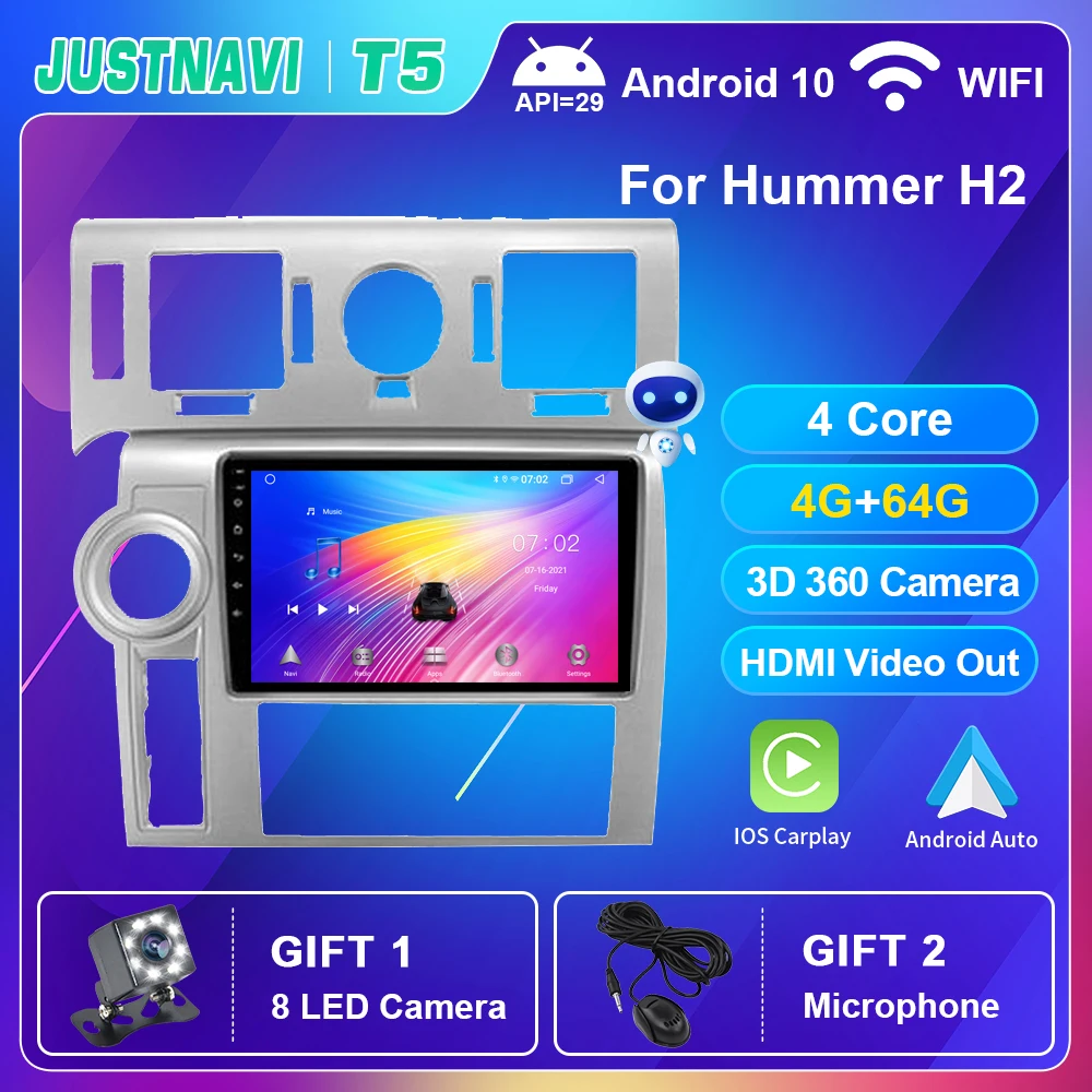 Автомагнитола JUSTNAVI для Hummer H2 2007 2008 2009 автомагнитола Carplay автомобильный