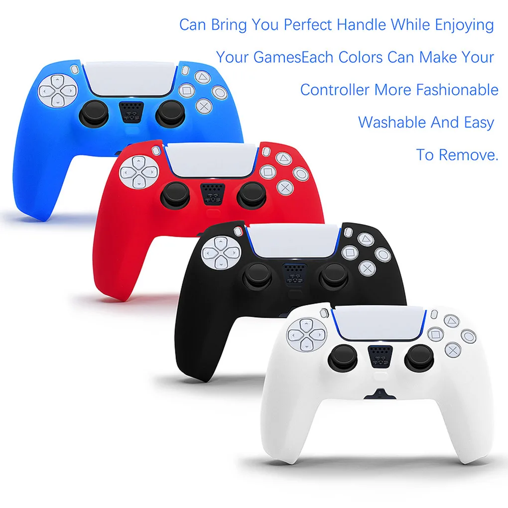 Soft Silicone Game Controller Case Handle Protective Cover Replacement for 5 PS5, White/Black/Blue/Red 
Soft Silicone Game Controller Case Handle Protective Cover Replacement for 5 PS5, White/Black/Blue/Red