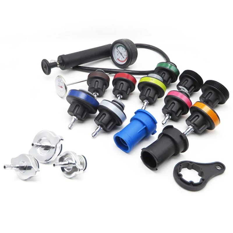 18Pcs Water Tank Leak Detector Car Cooling System Tester Kit With Pressure Testing Hand Pump With Gauge For Car Professional
18Pcs Water Tank Leak Detector Car Cooling System Tester Kit With Pressure Testing Hand Pump With Gauge For Car Professional
