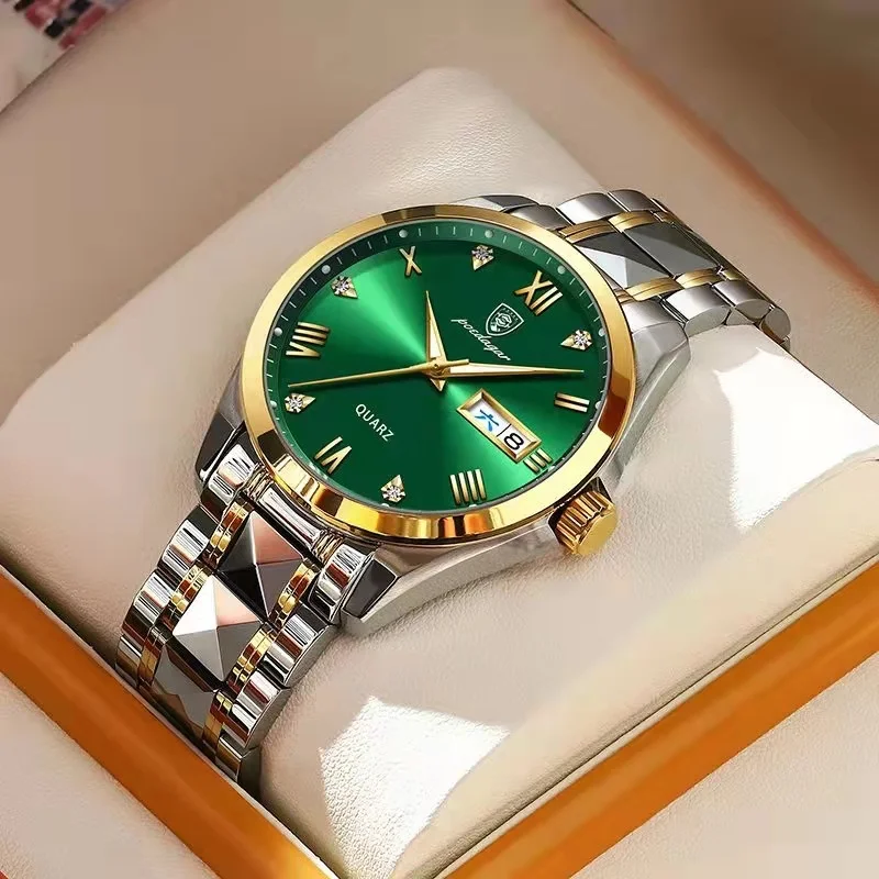 Poedagar Top Brand Luxury Fashion Green Dial Watch Men Waterproof Luminous Week Date Clock Sport Watches Mens Quartz Wristwatch | Наручные