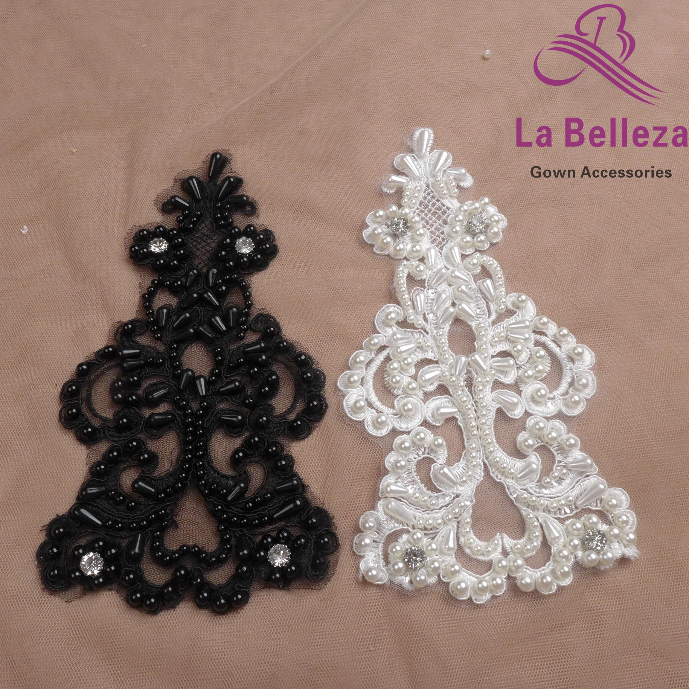 

2pieces/lot white/black handmade heavy beads applique patch ployester embroidery patch wedding dress Accessories