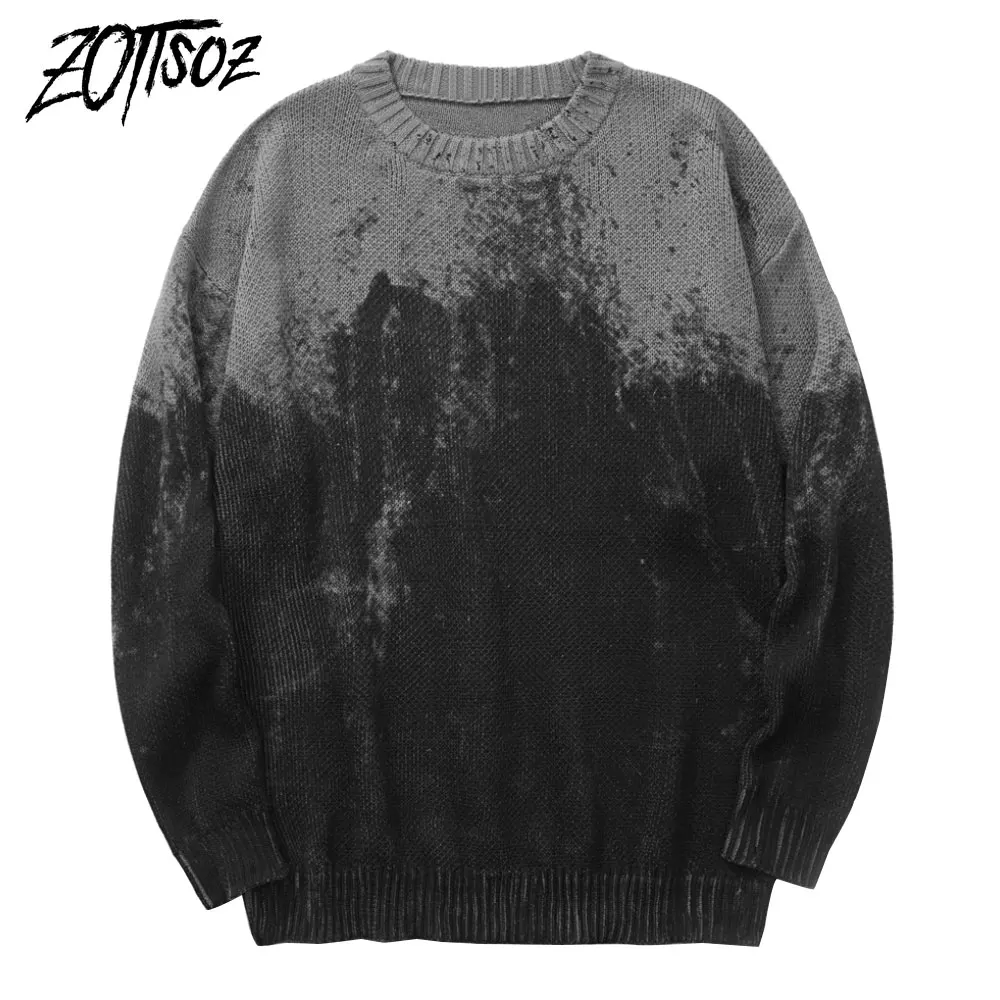 

ZOTTSOZ Pullover Jumpers Hip Hop Casual Streetwear Harajuku Women Fashion Punk Rock Knitted Tie Dye Sweaters Knitwear Coat Tops