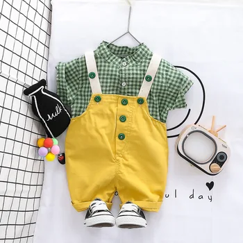 Net Red tong tao zhuang Summer Fashion Plaid Short Sleeve Shirt Overalls Western Style Two-Piece Set 
Net Red tong tao zhuang Summer Fashion Plaid Short Sleeve Shirt Overalls Western Style Two-Piece Set