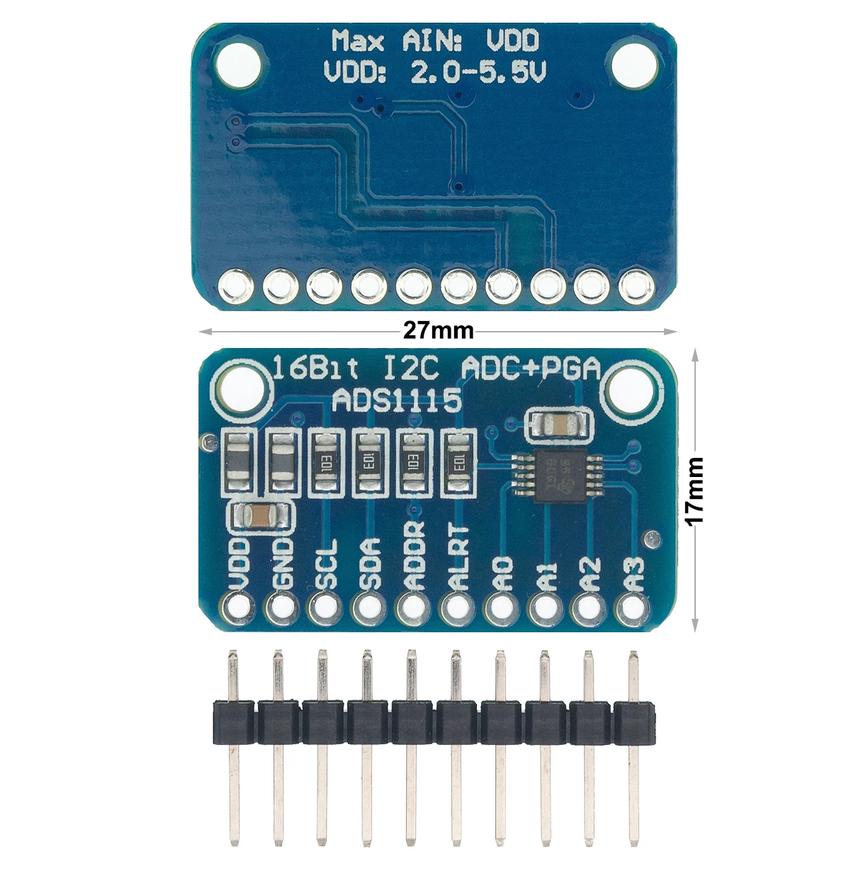 ADS1115 Ultra-Compact 16-Bit Precision Analog-to-Digital Converter ADC Development Board Module 4 Channel Pro Gain Amplifier RPi |