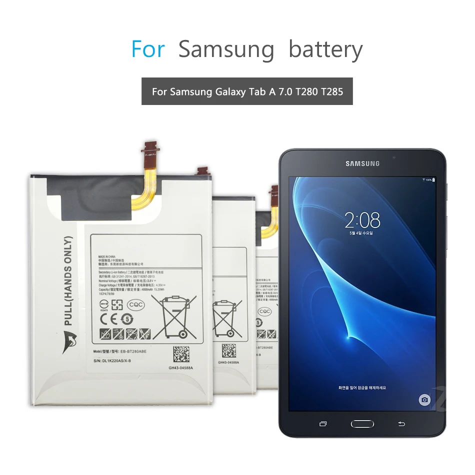 Tablet Li-Polymer Battery For Samsung Galaxy Tab A 7.0 T280 T285 Replacement Battery EB-BT280ABE 4000mAh
Tablet Li-Polymer Battery For Samsung Galaxy Tab A 7.0 T280 T285 Replacement Battery EB-BT280ABE 4000mAh