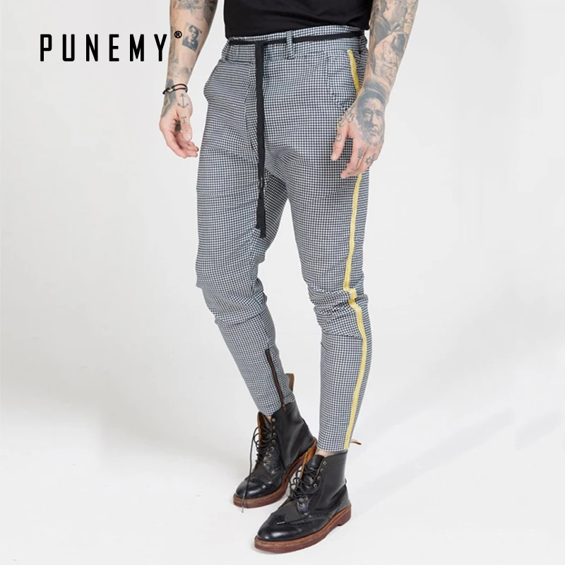 Мужские брюки в стиле хип-хоп уличные облегающие клетку уличная одежда джоггеры