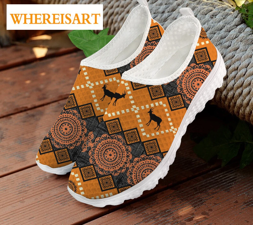 

INSTANTARTS African Tribal Geometric Pattern Ladies Flat Shoes Ethnic Design Mesh Loafers Footwear Women Slip on Casual Sneaker