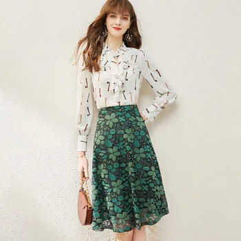 Elegant Fashion Lady 2 Pieces Set Ruffles Long Sleeve Print Chiffon Women Blouse+Lace A-line Skirt Two-piece Sets Spring Summer
Elegant Fashion Lady 2 Pieces Set Ruffles Long Sleeve Print Chiffon Women Blouse+Lace A-line Skirt Two-piece Sets Spring Summer