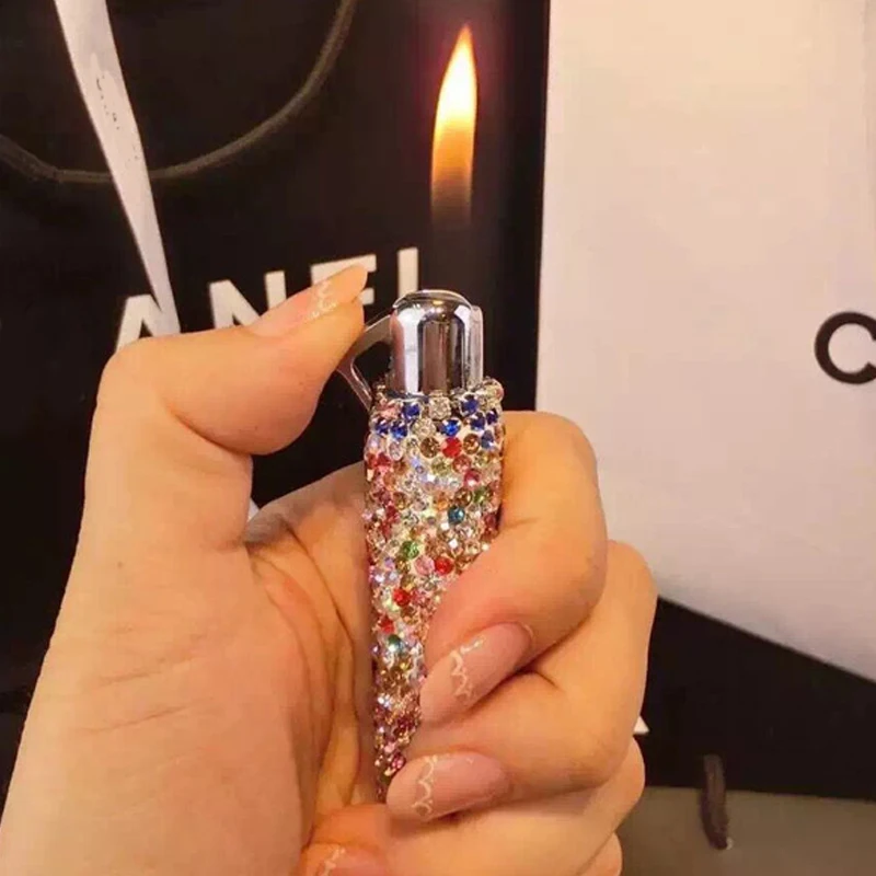 

Fashion Inlaid Rhinestone Women Lighters Turbo Butane Gas Torch Metal Windproof Cigarette Lighter Gadget Valentine's Day Gifts