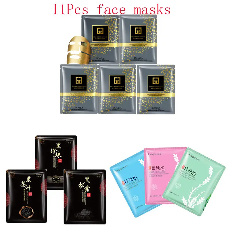 11Pcs mixed 24K Gold mask seaweed detox tea Collagen black Face Mask Moisturizing Anti-Aging Facial Masks korean skin care
11Pcs mixed 24K Gold mask seaweed detox tea Collagen black Face Mask Moisturizing Anti-Aging Facial Masks korean skin care