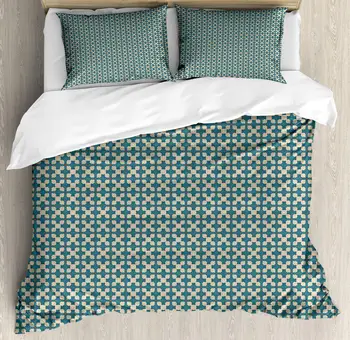 Abstract Duvet Cover Set Repeating Vintage Influenced Motifs 3 Piece Bedding Set Petrol Blue Beige 
Abstract Duvet Cover Set Repeating Vintage Influenced Motifs 3 Piece Bedding Set Petrol Blue Beige
