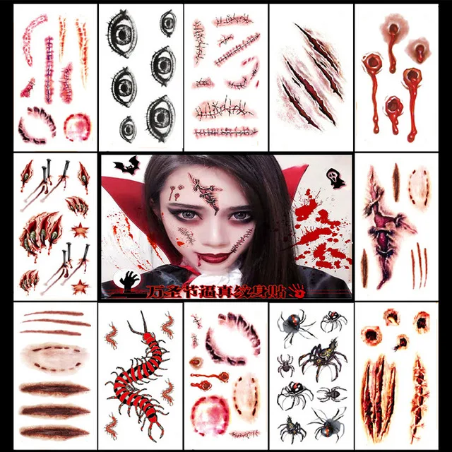 Halloween Temporary Tattoos - Zombie Party Supplies Cosplay Props - Realistic Bloody Makeup Face Decorations Fake Injury Wound
Halloween Temporary Tattoos - Zombie Party Supplies Cosplay Props - Realistic Bloody Makeup Face Decorations Fake Injury Wound