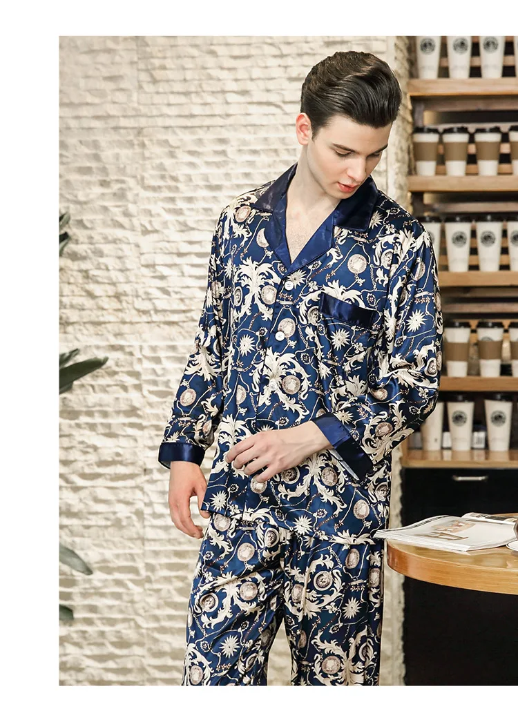 Waliicorners Men's New Ice-Silk Pajama Summer Home Wear Two-Piece Set Of Dragon Pattern Simple Temperament Long Sleeve Indoor Suit 9 H23496e75d10f410a9af7f6c7ea1178b1a