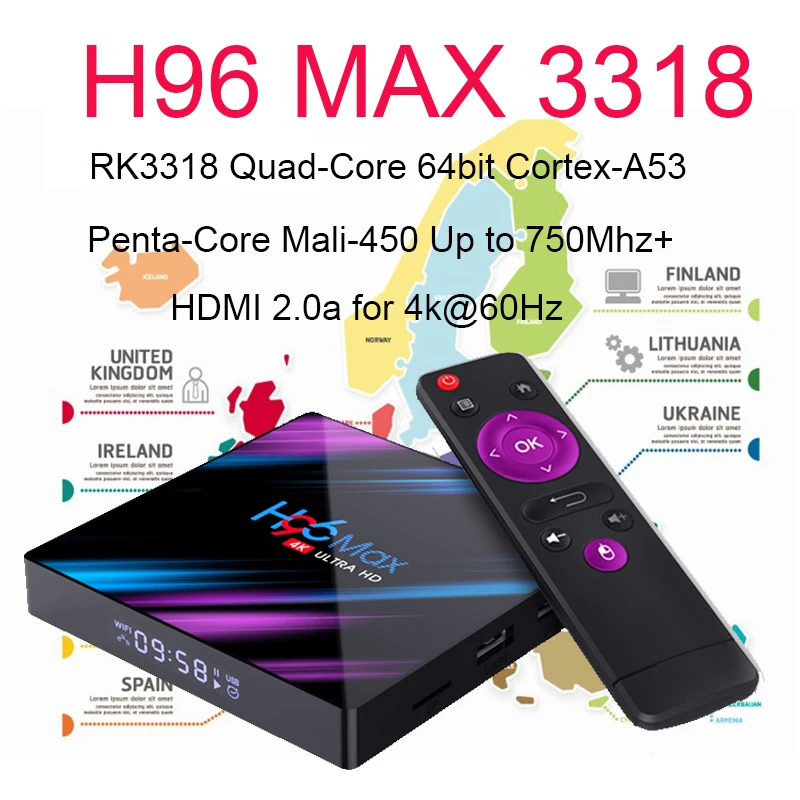 Android 9.0 Smart TV Box H96 MAX 3318 4GB RAM 64GB ROM BT4.0 USB3.0 2.4G 5G WIFI 4K HDR Media Player smart tv box android tv
Android 9.0 Smart TV Box H96 MAX 3318 4GB RAM 64GB ROM BT4.0 USB3.0 2.4G 5G WIFI 4K HDR Media Player smart tv box android tv