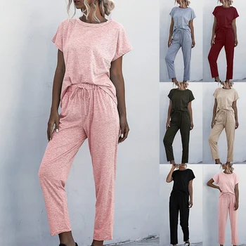 Womens Two Piece Sets Casual Bodysuit O Neck Short Sleeve Jumpsuit Casual Suit 
Womens Two Piece Sets Casual Bodysuit O Neck Short Sleeve Jumpsuit Casual Suit