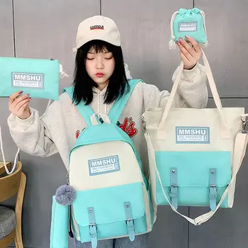5 Piece Set Women School Backpacks Canvas School Bag For Teenagers Girls Student High Quality Travel Backpacks Female Book Bags
5 Piece Set Women School Backpacks Canvas School Bag For Teenagers Girls Student High Quality Travel Backpacks Female Book Bags