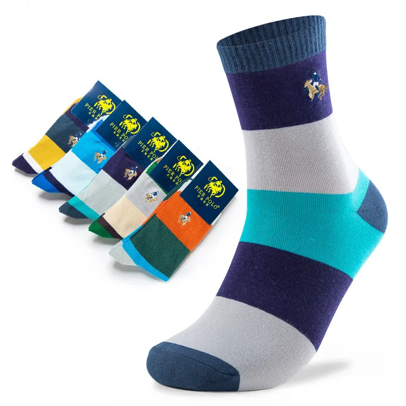 

New High Quality Fashion 5 Pairs/lot Brand Casual Cotton Socks Business Embroidery Men's Socks