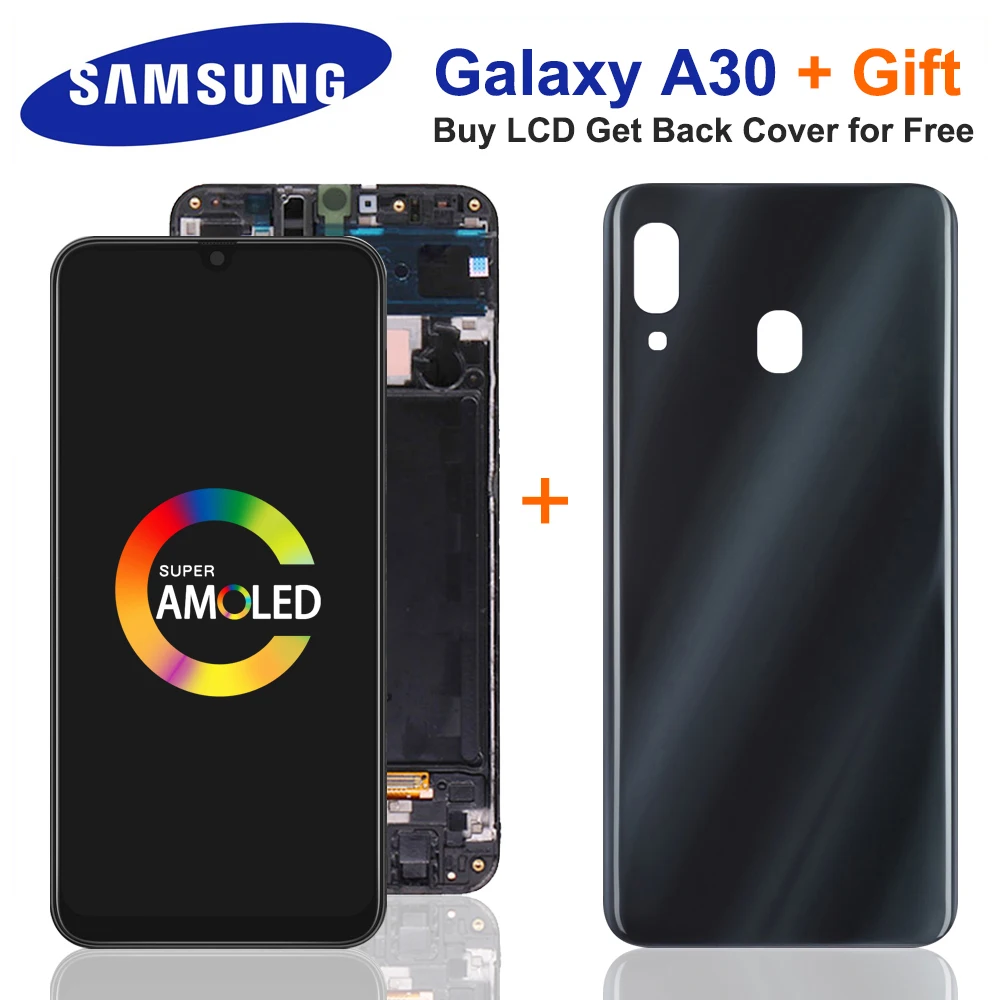 Супер AMOLED для Samsung GALAXY A30 ЖК дисплей сенсорный экран с крышка батареи дигитайзер