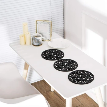 Thickened Silicone Trivets for Kettle Teapot Pan Coffee Pot, Round Flower Vine Hollow Carving, Anti-Skid & Heat Insulation,Black
Thickened Silicone Trivets for Kettle Teapot Pan Coffee Pot, Round Flower Vine Hollow Carving, Anti-Skid & Heat Insulation,Black